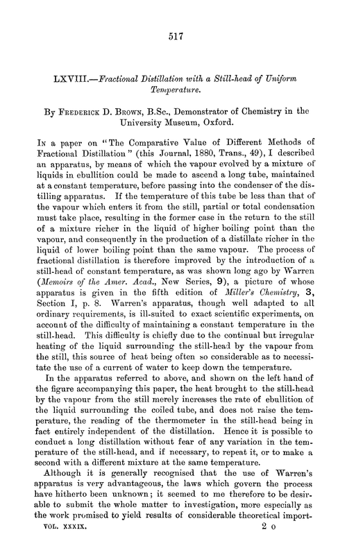 LXVIII.—Fractional distillation with a still-head of uniform temperature