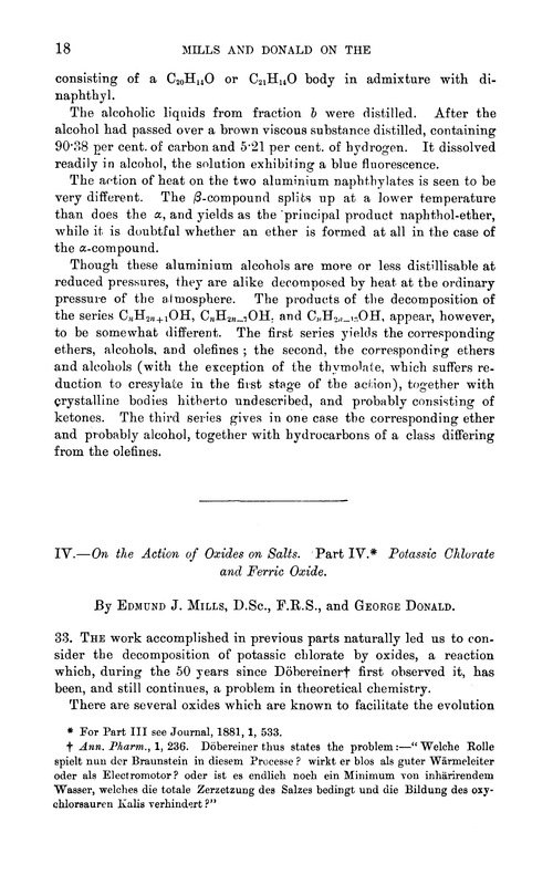 IV.—On the action of oxides on salts. Part IV. Potassic chlorate and ferric oxide