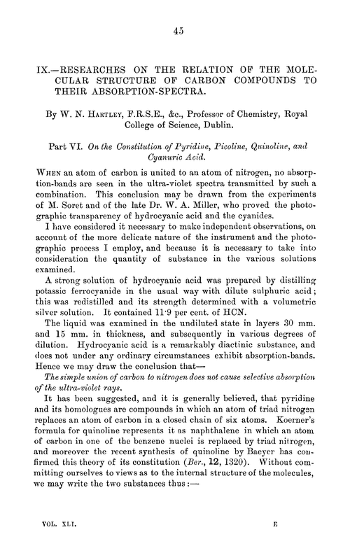 IX.—Researches on the relation of the molecular structure of carbon compounds to their absorption-spectra