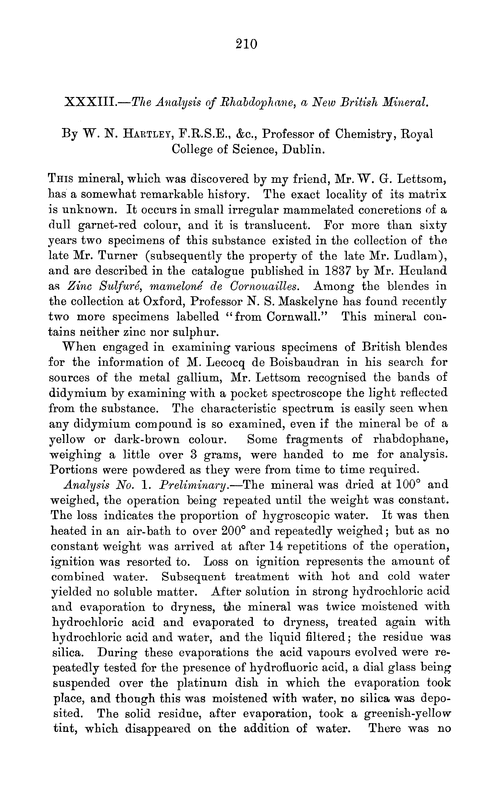 XXXIII.—The analysis of rhabdophane, a new British mineral