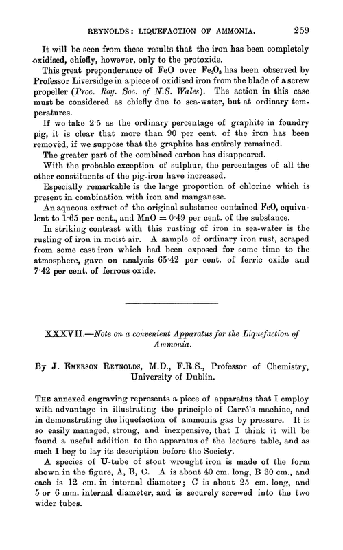 XXXVII.—Note on a convenient apparatus for the liquefaction of ammonia