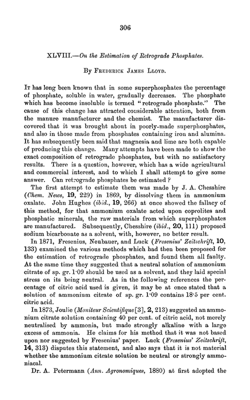 XLVIII.—On the estimation of retrograde phosphates