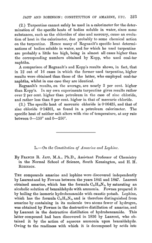 L.—On the constitution of amarine and lophine