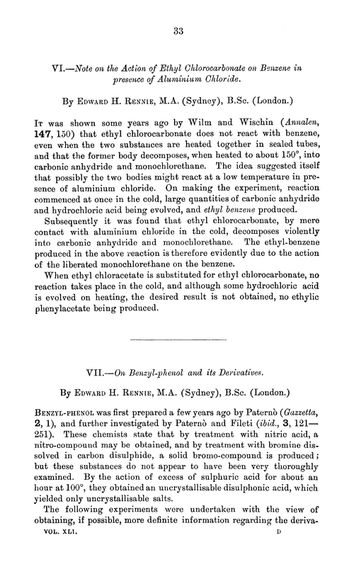 VII.—On benzyl-phenol and its derivatives