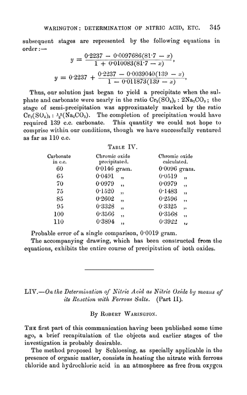 LIV.—On the determination of nitric acid as nitric oxide by means of its reaction with ferrous salts. (Part II)