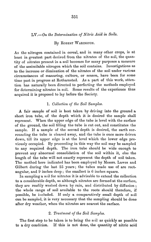 LV.—On the determination of nitric acid in soils