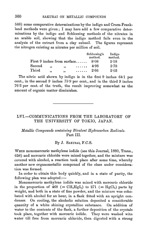 LVI.—Communications from the Laboratory of the University of Tokio, Japan. Metallic compounds containing bivalent hydrocarbon radicals. Part III