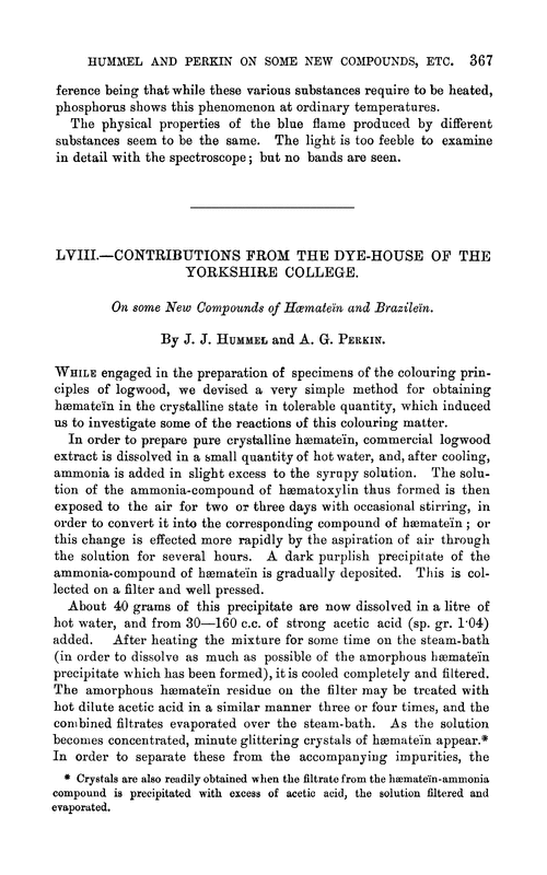 LVIII.—Contributions from the dye-house of the Yorkshire College. On some new compounds of hæmateïn and brazileïn