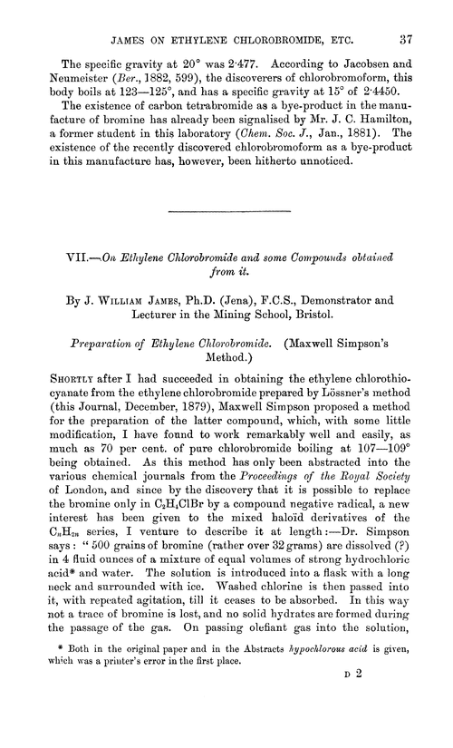 Vii On Ethylene Chlorobromide And Some Compounds Obtained
