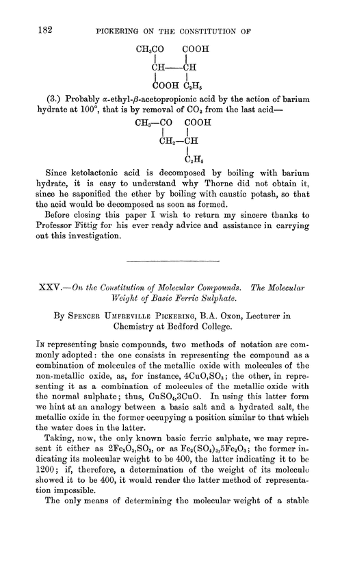 XXV.—On the constitution of molecular compounds. The molecular weight of basic ferric sulphate