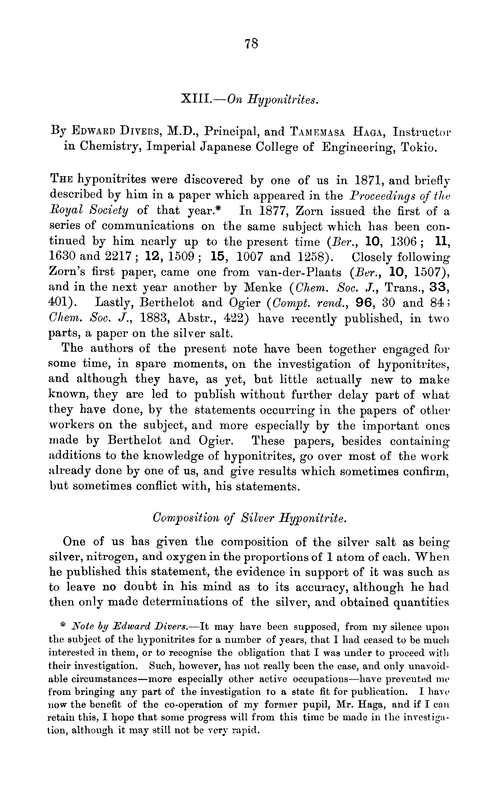 XIII.—On hyponitrites