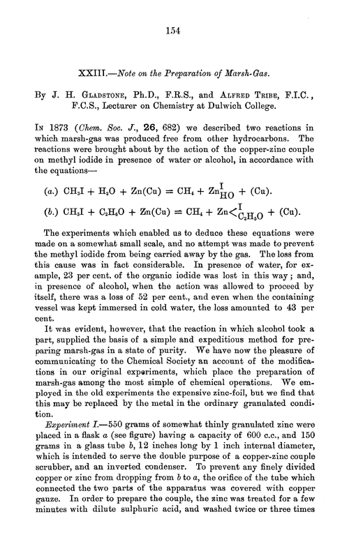 XXIII.—Note on the preparation of marsh-gas