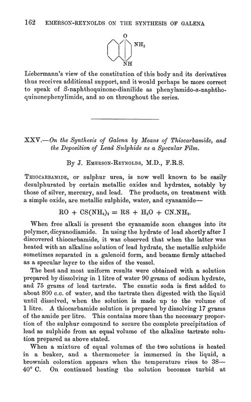 XXV.—On the synthesis of galena by means of thiocarbamide, and the deposition of lead sulphide as a specular film