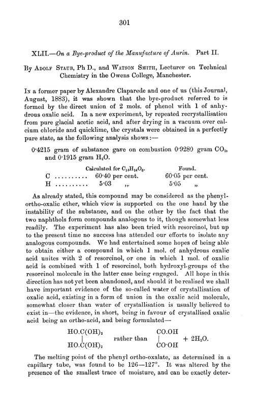 XLII.—On a bye-product of the manufacture of aurin. Part II