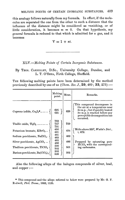 XLV.—Melting points of certain inorganic substances