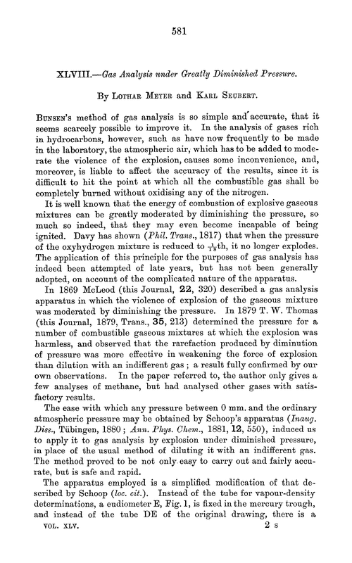 XLVIII.—Gas analysis under greatly diminished pressure