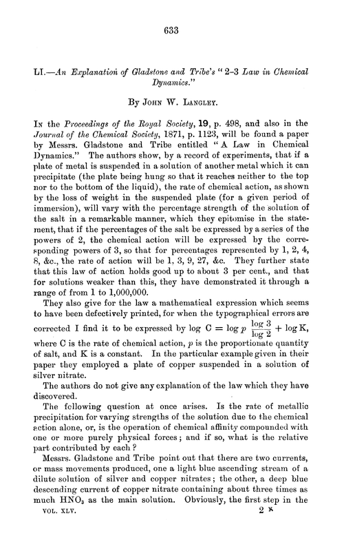 LI.—An explanation of gladstone and tribe's “2–3 law in chemical dynamics.”