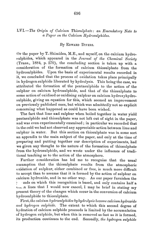 LVI.—The origin of calcium thiosulphate: an emendatory note to a paper on the calcium hydrosulphides