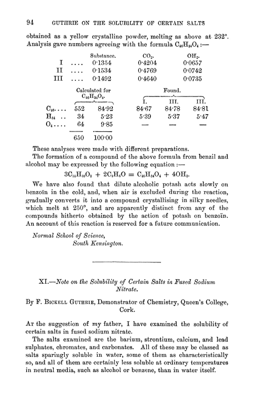 XI.—Note on the solubility of certain salts in fused sodium nitrate