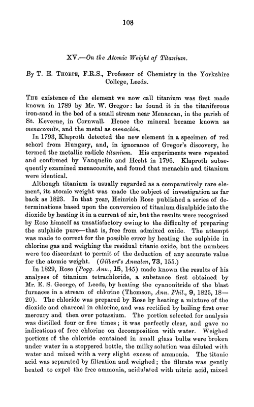XV.—On the atomic weight of titanium