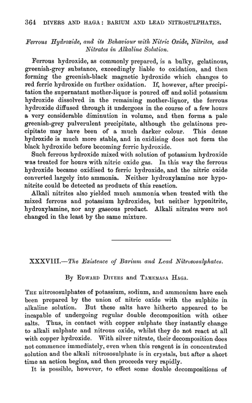 XXXVIII.—The existence of barium and lead nitrososulphates