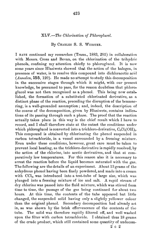 XLV.—The chlorination of phloroglucol