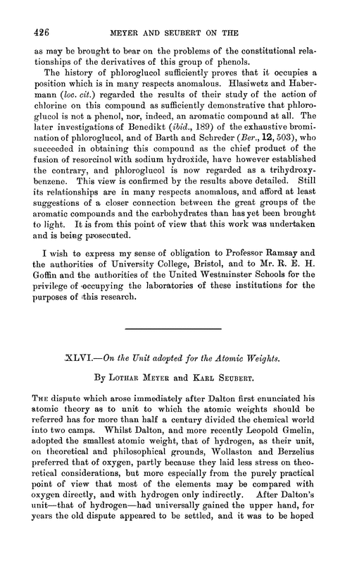 XLVI.—On the unit adopted for the atomic weights
