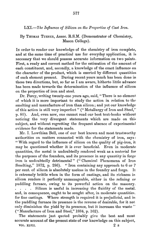 LXI.—The influence of silicon on the properties of cast iron