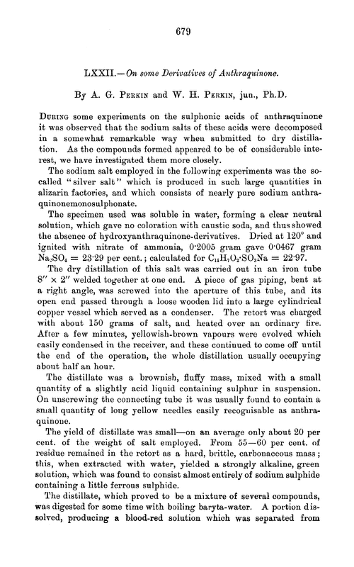 LXXII.—On some derivatives of anthraquinone
