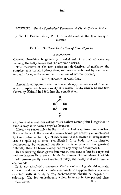 LXXVIII.—On the synthetical formation of closed carbon-chains