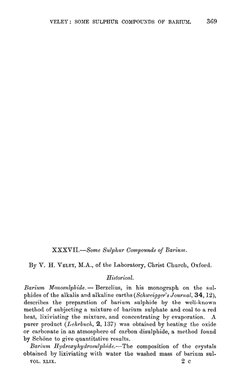 XXXVII.—Some sulphur compounds of barium