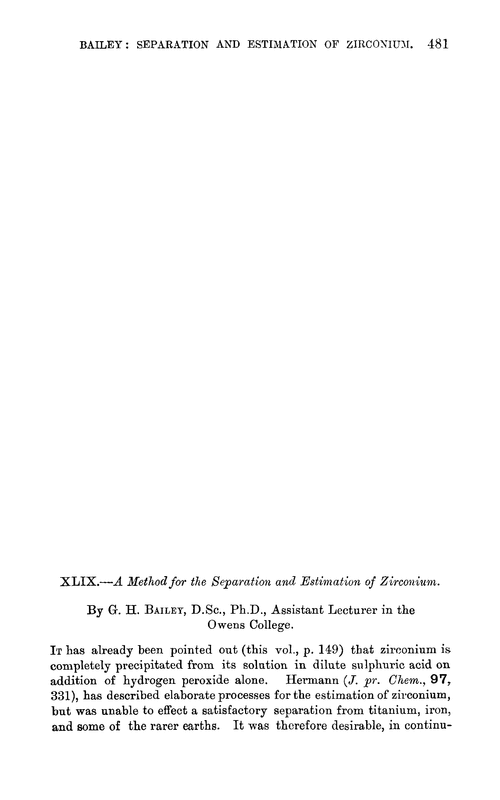 XLIX.—A method for the separation and estimation of zirconium