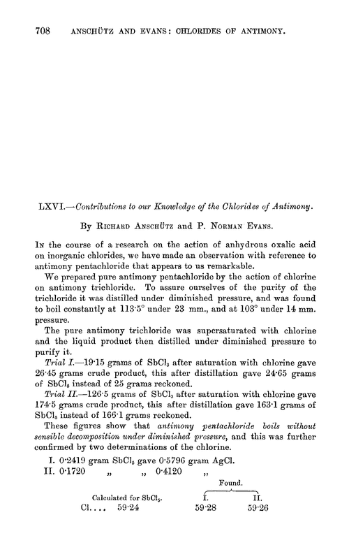 LXVI.—Contributions to our knowledge of the chlorides of antimony