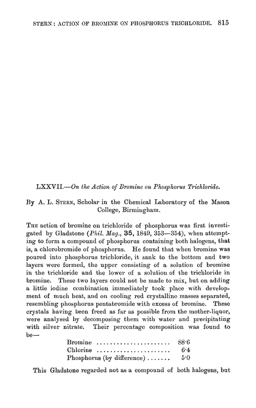 LXXVII.—On the action of bromine on phosphorus trichloride