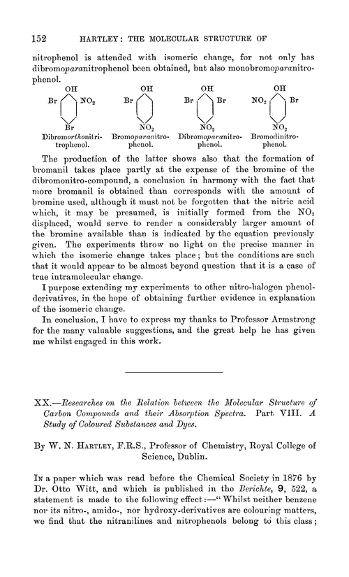 XX.—Researches on the relation between the molecular structure of carbon compounds and their absorption spectra. Part VIII. A study of coloured substances and dyes