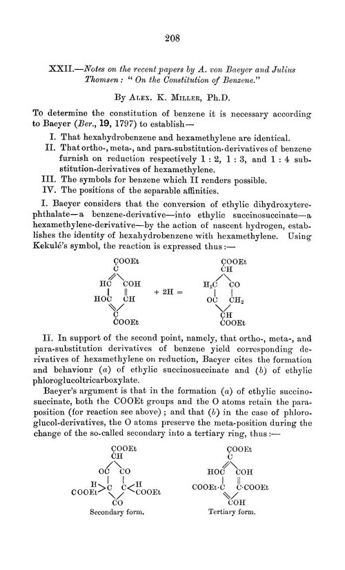 XXII.—Notes on the recent papers by A. von Baeyer and Julius Thomsen: “on the constitution of benzene.”