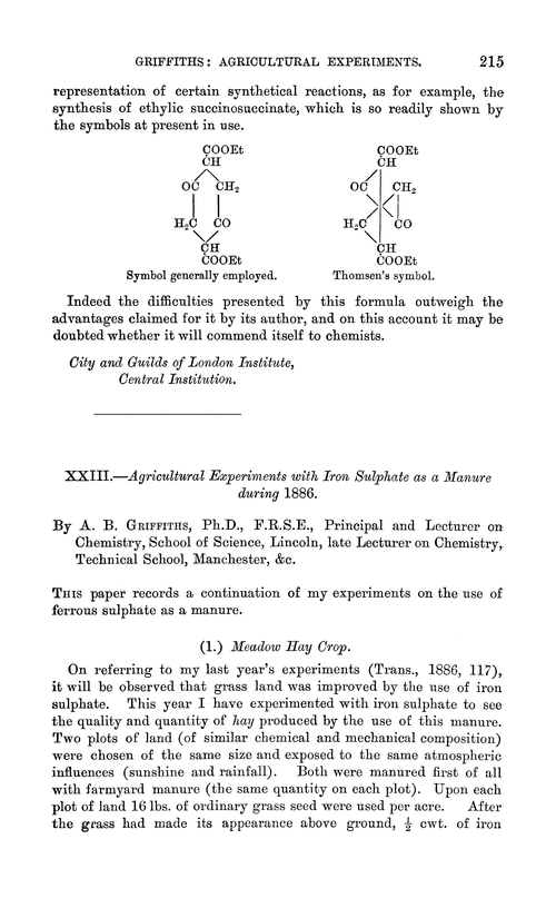 XXIII.—Agricultural experiments with iron sulphate as a manure during 1886