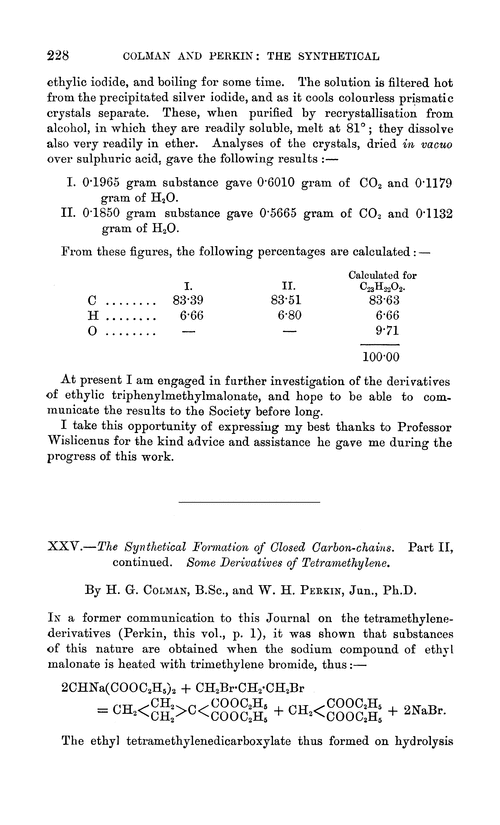 XXV.—The synthetical formation of closed carbon-chains. Part II, continued. Some derivatives of tetramethylene