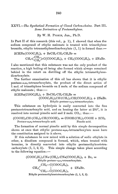 XXVI.—The synthetical formation of closed carbon-chains. Part III. Some derivatives of pentamethylene
