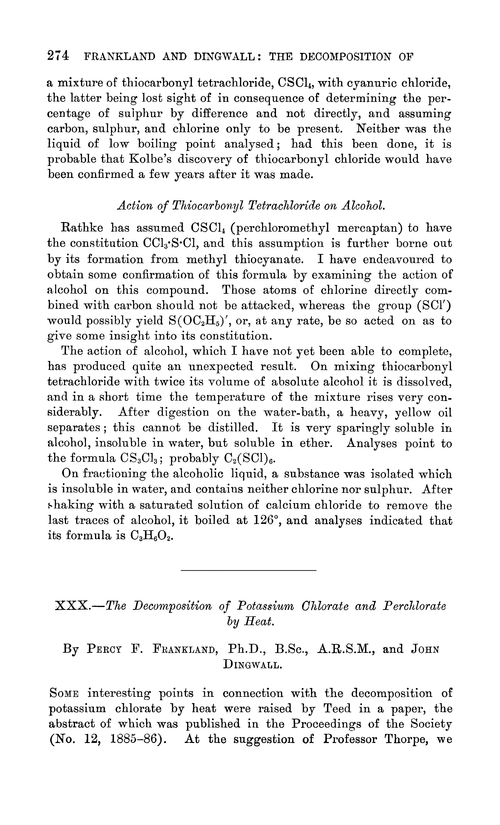 XXX.—The decomposition of potassium chlorate and perchlorate by heat