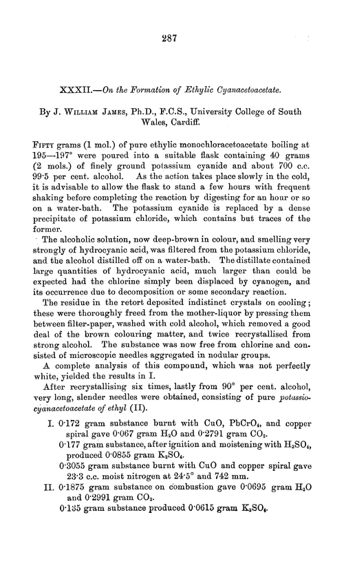 XXXII.—On the formation of ethylic cyanacetoacetate
