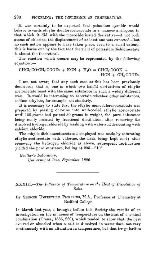 XXXIII.—The influence of temperature on the heat of dissolution of salts