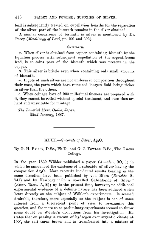 XLIII.—Suboxide of silver, Ag4O