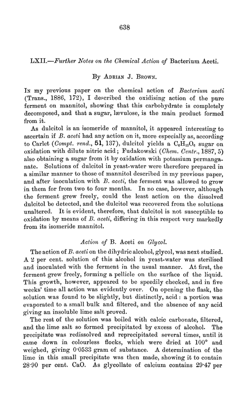 LXII.—Further notes on the chemical action of Bacterium aceti