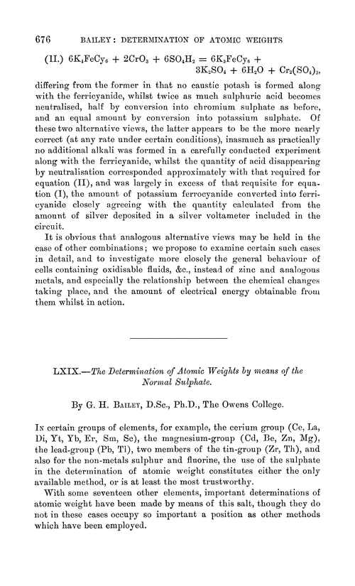 LXIX.—The determination of atomic weights by means of the normal sulphate