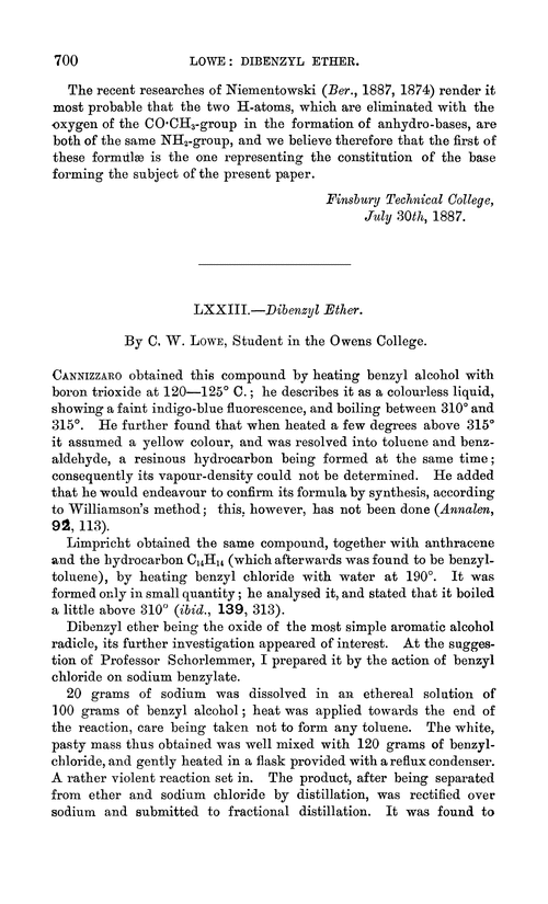 LXXIII.—Dibenzyl ether