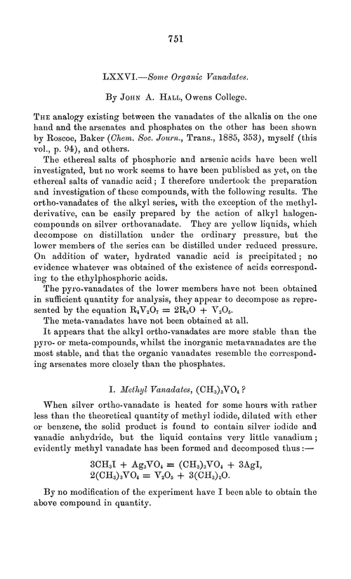 LXXVI.—Some organic vanadates