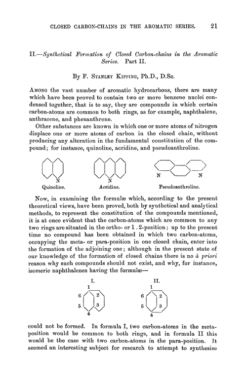 II.—Synthetical formation of closed carbon-chains in the aromatic series. Part II