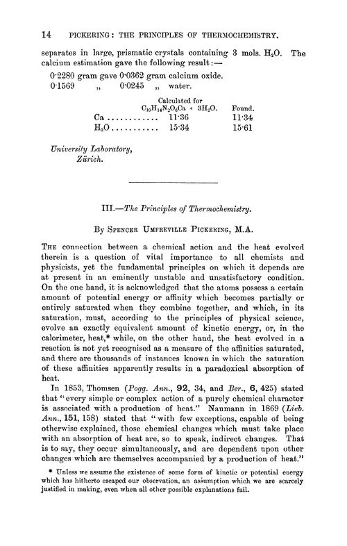 Iii The Principles Of Thermochemistry Journal Of The Chemical