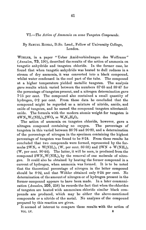 VI.—The action of ammonia on some tungsten compounds
